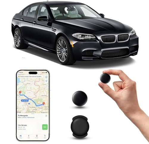 GPS Coche localizador, GPS Tracker rastreador magnético Oculto para Coches Sin cuota mensual, no SIM, Seguimiento en Tiempo Real para niños, Mascotas, Compatible con A-pple Find My (1 Negra)
