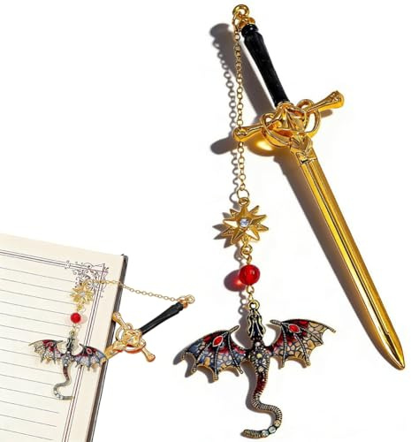 Lesezeichen Drachenschwert, 15cm Metall Fantasy mit Drachenschwert 3D, Personalisiertes im Vintage-Stil, Lesezeichen Personalisiert für Buchliebhaber, Einzigartiges Geschenk (Rot)
