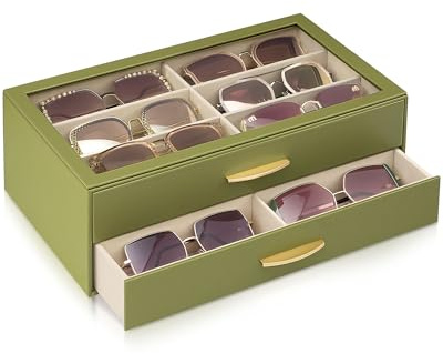 Lolalet Sonnenbrillen Aufbewahrung, Brillenkoffer mit transparentem Glasdeckel Display, Brillenbox Sunglasses Organizer für die Aufbewahrung mehrerer Brillen