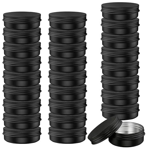LJY Black Aluminum Tins with Screw Lids, 1 oz Small Metal Containers, 28 Pack Refillable Tin for Cosmetics, Grooming Products, Organization, DIY Storage