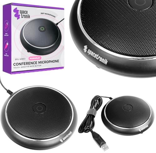 Spacetronik Microphone de conférence USB sans haut-parleur, microphone USB PC avec réduction du bruit, bouton muet LED, Plug & Play, condensateur omnidirectionnel à 360 degrés pour Zoom, Skype