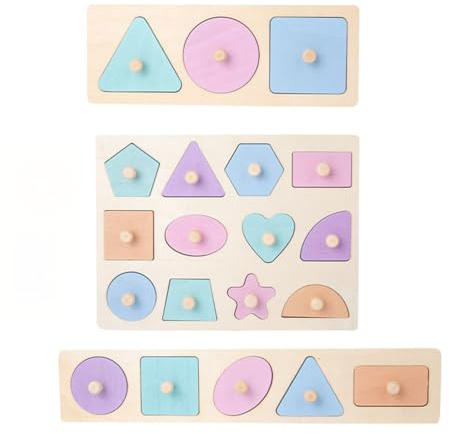LLTCMYGS Montessori Holz-Geometrische Formen Steckpuzzle-Set, Vorschul-Lern-Steckpuzzle-Spielzeug