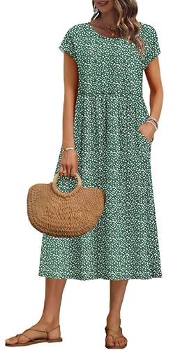 AUSELILY Women's Summer Short Sleeve Midi Dresses Loose Dress with Pockets | Cap Sleeves, A-line, Empire Wasit, Shift Long Dress