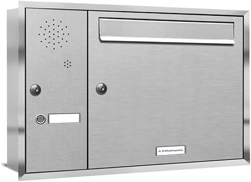AL Briefkastensysteme, 1er Unterputzbriefkasten, Briefkasten mit Klingel, 1 Fach, Briefkastenanlage modern, rostfrei Edelstahl Postkasten