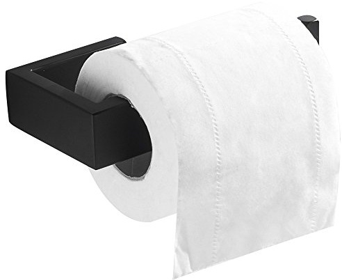 Flybath Toilettenpapierhalter 304 Edelstahl Schwarz Matt Wandmontage 14.5CM | Rostschutz, Robust, Einfach Anzubringen, Eckig WC Rollenhalter Klopapierhalter Zum Bohren, Bad Papier Halterung Starr Modern