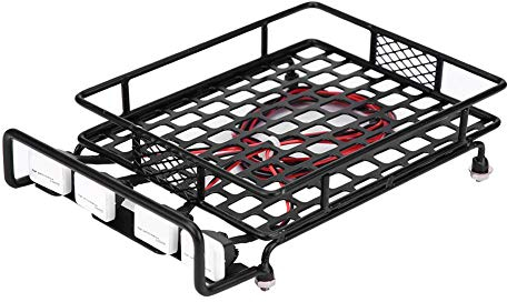 Dilwe RC Car Roof Rack, Large Size Roof Rack Luggage Carrier With Quadrate LED Light for Axial SCX10 1/10 RC Crawler Car(4 White Light Color)