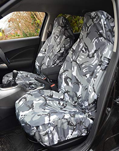 HMS Auto-Sitzbezüge für Vordersitze, strapazierfähig, wasserdicht, Grau, Camouflage, 2 x Vordere
