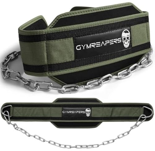 Gymreapers Dip-Gürtel mit Kette für Gewichtheben, Klimmzüge, Dips – strapazierfähige Stahlkette für zusätzliches Krafttraining (Ranger Green)