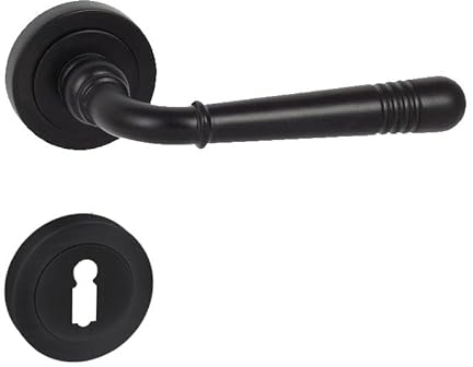 domino Türgriff Drückergarnitur BB-Buntbart Set Rund BB Rosette Türklinke für Zimmertür, Bürotür, Kellertür & Innentür Türbeschläge aus Znal schwarz Türdrückergarnitur LOFT-R BLACK