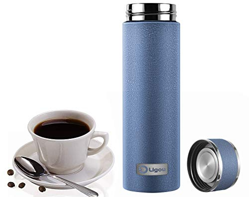 Mug Isotherme Inox 500ml-Tasse Voyage Étanche 24h Température avec Double Paroi Vide, Certifié Sans BPA pour Café/Thé (Noir Mat Design)-Résiste aux Chocs & Lavable Lave-Vaisselle (bleu)