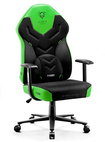 Diablo X-Gamer 2.0 Gaming Stuhl Stoff mit Lendenkissen und Wippfunktion | Gaming Chair ergonomisch mit EcoFiber-Stoff, Comfort-Layer-Sitz, SoftTouch-Armlehnen, Air-Damper und 115° Rückenlehne