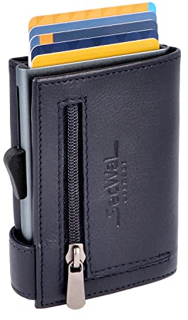 SecWal Kartenetui mit Münzfach Reißverschluss - Made in Germany - Echtleder Geldbörse inkl. E-Book für Damen und Herren - RFID Schutz Portemonnaie Leder - Geldbeutel klein (Blau)