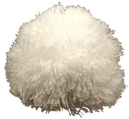 Pompon Bommel mit Band für Mützen Ø 8,5 cm aus 100% Acryl Wolle (Weiss)