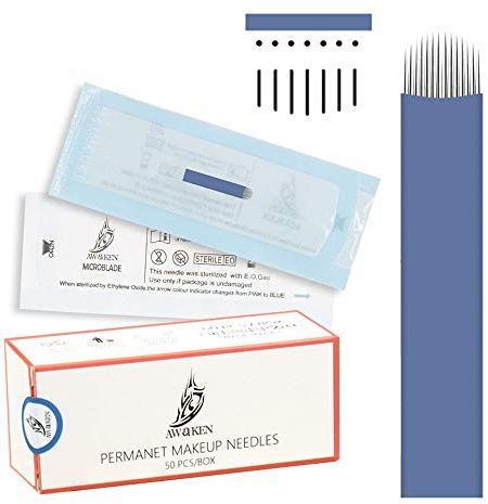 AWAKEN Aguja de Sombreado Microblading 16Pin Flat U de labios de cejas pre estéril Eo Gas maquillaje permanente desechable 0.25mm/50pcs(16U)