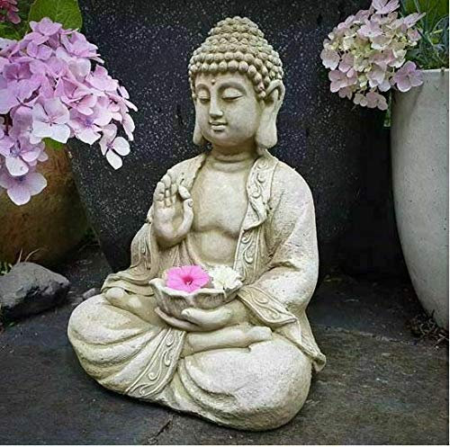 Grande statue de Bouddha lotus en pierre reconstituée | Décoration orientale extérieure de jardin