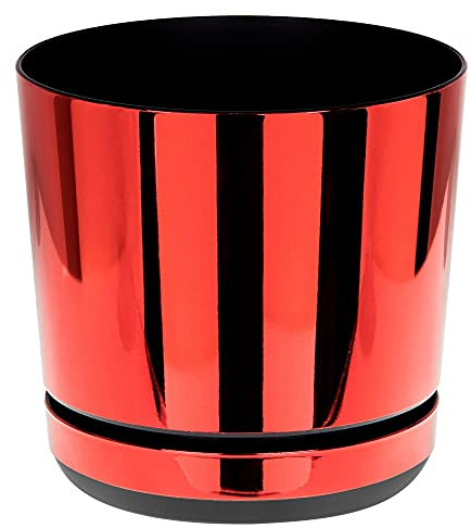 KORAD Red Mirror Indoor Plant Pots with Saucers and Drainage Holes, Round, Modern and Decorative Flowerpot for Houseplants, 6 sizes, 25 colours, Planters for Indoor Plants- (26 cm)