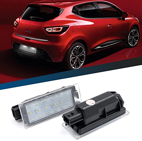 2 x LED-Kennzeichenbeleuchtung für Clio MK3 MK4 Megane MK2 MK3 Twingo II Laguna MK2 MK3 Kangoo Kadjar Master Traffic Bus Kasten Logan SMD Xenon-Weiß Auto Heckanhänger Lampe