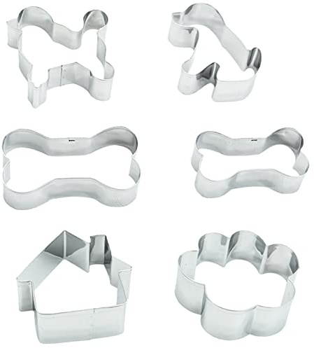 SZXMDKH Dog Bone Cookie Cutter Set of 6 pcs- Including Dog Bone, Paw Print, Puppy, Poodle and Dog House Cookie Cutters Shapes, Cute Stainless Steel Biscuit Cutters Fondant Cake Molds, Style9, xgmj06