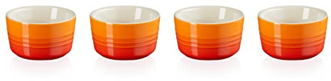 Le Creuset 4-er Set Mini Förmchen aus Steinzeug, je 100 ml, Ofenrot, 79109100900000