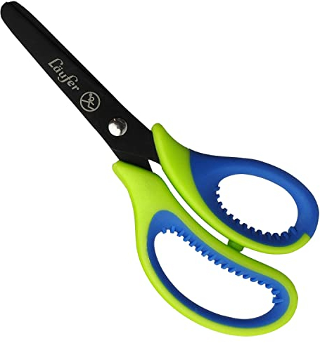 Läufer 87221 Ergonomische Bastelschere für Kinder | Schule ab 1. Klasse, grün/blau, für Rechtshänder, runde Spitze