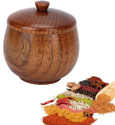 Tissting Pot D'assaisonnement en Bois avec Couvercle de Style Japonais, Boîte D'assaisonnement, Bols de Stockage de Bols à Condiments à Sucre Ronds pour Conteneurs D'organisation de Cuisine(brun)