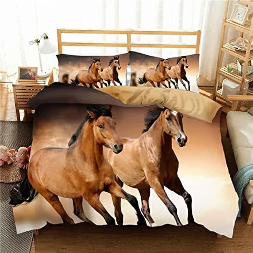NDXRWDZR Copripiumino una Piazza e Mezza 200x200 cm Adolescente Cavallo Giallo Biancheria da Letto con Cerniera Nascosta Morbido Traspirante 110gsm Microfibra Set Copripiumini e 2 Federe 50x80 cm