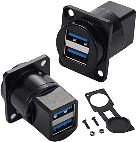 PENGLIN 2PCS Dual Ports USB 3.0 Panel Mount Connector,USB 3.0 Female to Female Coupler D-Type USB Bulkhead Adapter with Waterproof Cap