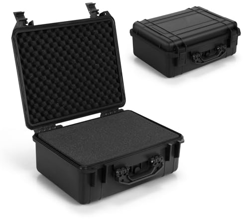 GiantexUK Waterproof Hard Case, Protective Camera Case with Customized Foam, Portable Outdoor Tool Box for Electronics, Drones, Cameras and Firearms (Black, 34x31x16cm)