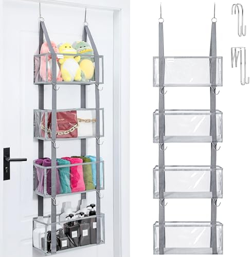 Kleiderschrank Hängeorganizer mit 4 Taschen, Tür Hängeaufbewahrung Organizer, Doppelnutzung Aufhängung oder Wandmontage, Hängeregal Aufbewahrung für Kleiderschrank, Kinderzimmer, Badezimmer, Büro