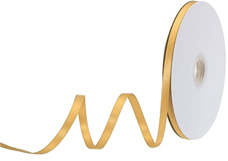 sourcing map 6 mm x 46 Meter Satinband, Doppelseitige Schleifenband Polyester Geschenkband für Deko Party Hochzeit Geburtstag Trauer Geschenkverpackung Band, Gold