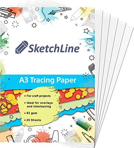 SketchLine Tracing Paper A3 Size 25 Sheets (63gsm) with High Transparency & Optimum Thickness for Drawing, Sketching & Dressmaking