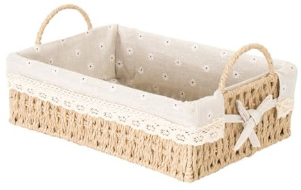 UPKOCH Holzkiste für Bonbonniere, 1 Stück, Nachttisch, Desktop, Dekoration, Desktop, Korb aus Hyazinthe, Brotkorb aus Rattan, Seil, Holzkiste, weiß, für Gastgeschenke