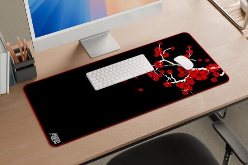 Rouge Wolf Gaming Mouse Pad 900x350mm Extended Desk Mat Non Slip Rubber Base Stitched Edges Water Resistant Mat for PC Laptop Office & Esports (Black and Red., XXL)