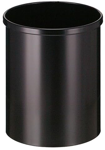PROREGAL Stillvoller runder Metall Papierkorb | 15 Liter, HxØ 30,5x25,5cm | Schwarz