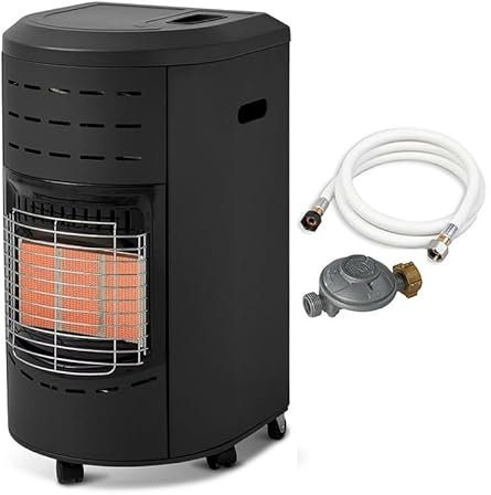 FAVEX - Chauffage d'appoint gaz Calgary - Prêt à l'emploi livré avec Tuyau et détendeur-Intérieur-Brûleur céramique Infrarouge-3 Puissances de Chauffe-jusqu'à 40 m², Acier, Noir
