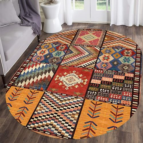 Rururug Area Rug Living Room Bedroom Home Decorative, Multicoloured red orange green blue brown yellow patchwork vintage design,Multicolored,Oval 80 x 140 cm