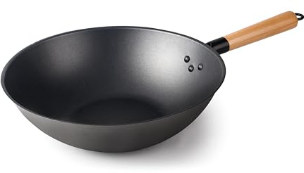 Lacor 66132 - Wok rustico, wok 100% in ferro naturale con tri | Utensile professionale duraturo; progettato per prestazioni ottimali e una pulizia rapida in lavastoviglie