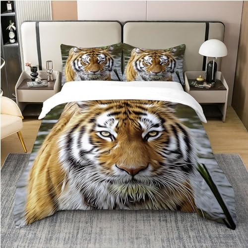 MAQUE Wilde Tiere BettwäSche Set Tiger BettwäSche 135x200, WendebettwäSche und Kissenbezug 80x80, Weiche & Angenehme & Atmungsaktive Mikrofaser BettwäSche-Sets mit ReißVerschluss
