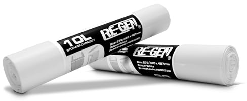 RE-GEN 10L White Swing, Pedal, Square Bin Liners Refuse Sacks (2 Rolls, 100 Bags) Everyday, Office & Home Use | Industrial Strength Rubbish Garbage Bags 279/430 x 457mm