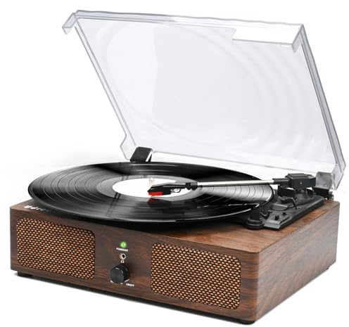 Udreamer Schallplattenspieler, Plattenspieler mit integrierten Lautsprechern und Bluetooth Riemenantrieb, Vintage-Phonograph mit 3 Geschwindigkeiten für Musikgenuss und Heimdekoration Kaffee