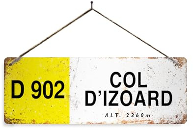 Col d'Izoard Metal Sign, two holes & Twine. Vintage warn rusty look print. Marker French climb cycling mountain alpes pyranees