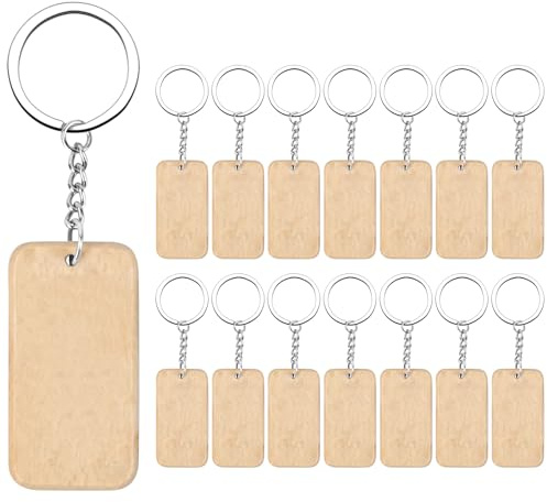 15 Pcs Porte-Clés Bois, Porte Clé Personnalisé avec Anneau Chaîne, Étiquettes en Bois pour Bricolage Clés Femmes Hommes Cadeau Décor