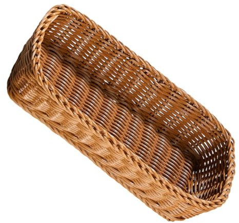 PRETYZOOM Cestino Portaoggetti Intrecciato in Plastica Finta Rattan Organizer Per Posate e Utensili Portabottiglie Per Condimenti Da Cucina