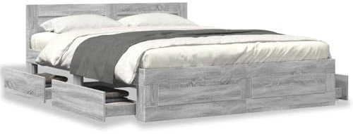 Buzaza Giroletto Testiera Grigio Sonoma 160x200 cm Legno Multistrato-Letto - Struttura Letto- Struttura Letto a Piattaforma in bambù sostenibile con testiera
