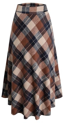 Lång rutig damkjol för vintern, hög midja, ull, maxikjolar resårmidja, vintage, elegant, utsvängd, A-linjeformad, plisserade kjolar, fritid, fest S-3XL, M