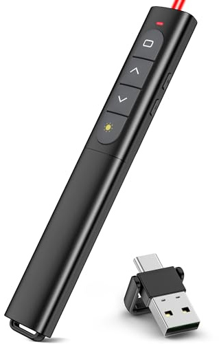 USB Type C Presentation Clicker with Red Light,Volume Control Wireless Presenter Remote Pointer for Powerpoint Presentations with Hyperlinks Open,Slide Clicker for Classroom MAC Computer Laptop