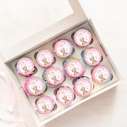 24 x Pre-Cut Christening Baptism Baby Girl Pink Theme Edible Wafer Rice Paper Cupcake Toppers Cake Decorations