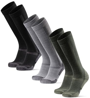 DANISH ENDURANCE Calze Lunghe Trekking in Lana Merino, Calzettoni Anti Vesciche, da Uomo e Donna, 1 o 3 Paia, Multicolore (1xNero, 1xGrigio Chiaro, 1xVerde), 39-42
