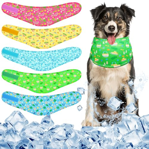Dansydaisy 5 Dog Cooling Bandanas Dog Instant Cooling Neck Wraps Breathable Ice Scarf Pet Heat Relief Collar Basic Collars for Small Medium Large Pet Training Camping Accessories for Summer (S)