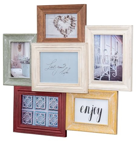 levandeo Fotorahmen Antik Collage 56x51cm Echtholz 6 Fotos 10x15 13x18 Shabby Chic Vintage Bilderrahmen Collage Galerie Wohndeko Wanddeko